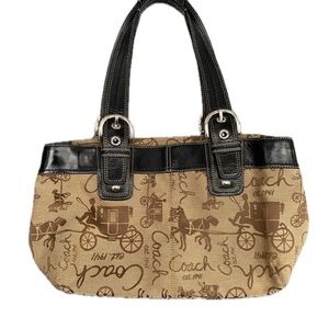 Coach Signature Tan and Black Shoulder Bag